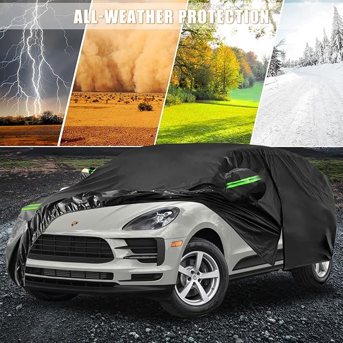Waterproof Car Cover Replacement for 2014-2025 Porsche Macan, 6 Layers All Weather Full Car Covers with Zipper Door & Windproof Bands for Snow Rain Dust Hail Protection