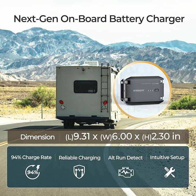 12V 40A DC-DC Battery Charger with LiFePO4 Activation, Waterproof Smart Battery Charger Compatibility with Flooded, Gel, AGM, and Lithium Batteries for RV Marine Truck All Weather
