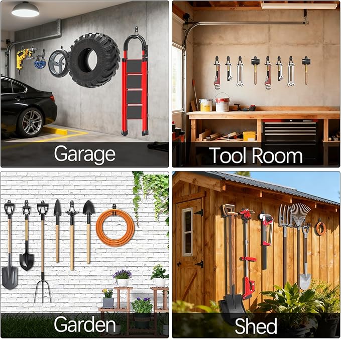 3-H Garage Wall Hooks 20 Pack,Garage Hooks Heavy Duty,Garage Storage Hooks for Hanging and Organizing Garden,Lawn,Yard Tools,Chairs,Ladders,Weed Eater,Shovel,Blower(Black?)