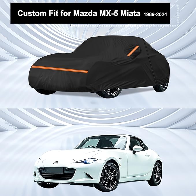 Amooca Heavy-Duty Car Covers Custom Fit for Mazda MX-5 Miata (1989-2024) Waterproof Sun-Proof All Weather for Automobiles Snow Cover 420D with Door Zipper Cotton Lining