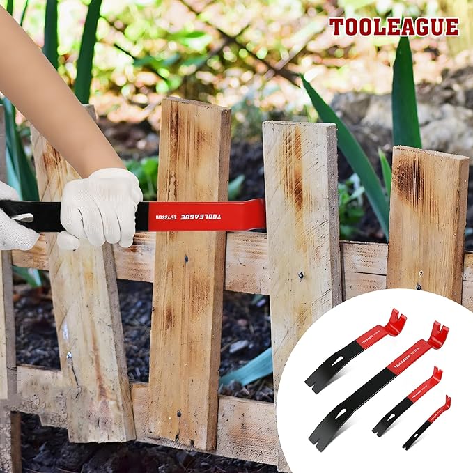 TOOLEAGUE 4Pcs Flat Pry Bar Set,5-1/2",7-1/2",10",15" Utility Heavy Duty Crow Bar with Nail Puller,Woodworking Tools for Prying, Scraping, Lifting, Pulling