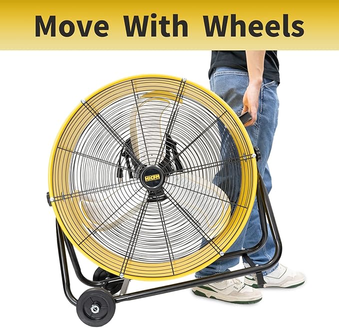 HiCFM 8800 CFM 24 inch BLDC Drive Drum Fan with High Efficiency EC Motor, Variable Speed Control, Friendly Noise Operation for Air Circulation, UL Listed