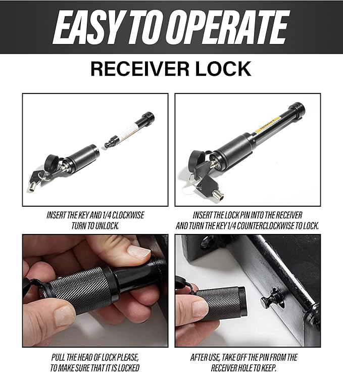 ESEWALAS Heavy Duty Trailer Hitch Lock,Hitch Receiver Pin Lock with 5/8" Pin for Class III IV 2" and 2-1/2" Receiver,Tow Hitch Lock for Hitch Bike Rack Tray Ball Tow Rope,Hitch Receiver Lock