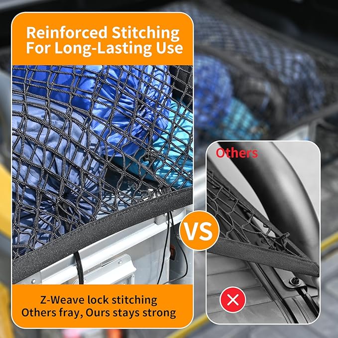 Highly Elastic Cargo Net - Double Layer Truck Bed Cargo Net for Pickup Trucks, Vans, and SUVs | 4x4 FT Stretches to 7x7 FT, Perfect for Daily Light Loads