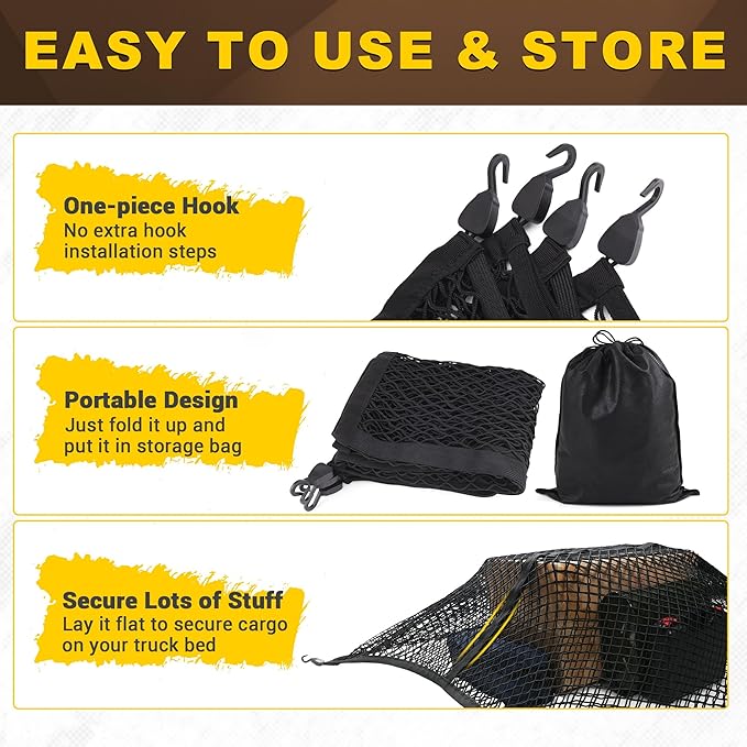 BUMBEE Truck Bed Cargo Net, Highly Elastic Double-Layered Stretchable up to 7ft x 7ft Small Mesh Durable Storage Organizer for Pickup Car Trunk SUV Boat
