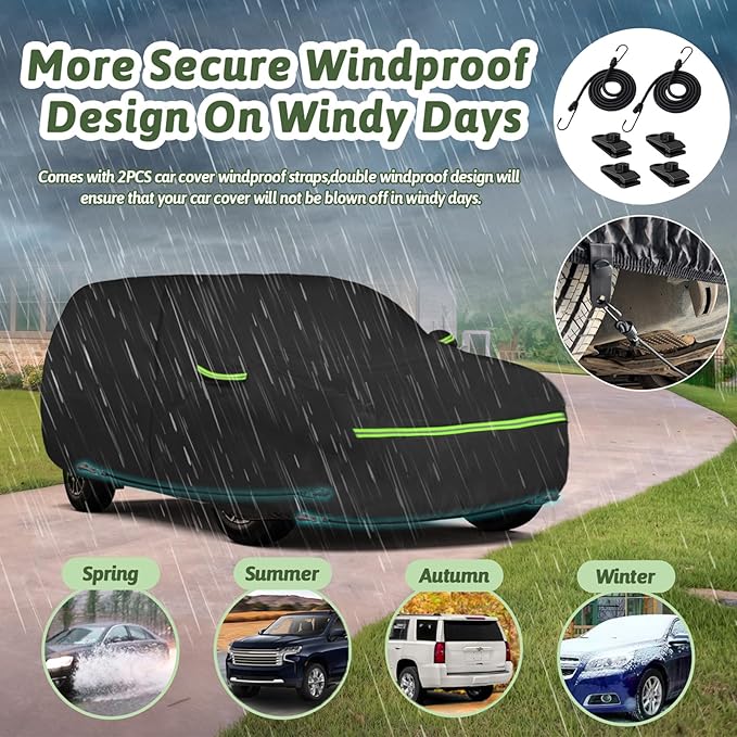 Car Cover for 2007-2025 Chevrolet Tahoe/Cadillac Escalade/GMC Yukon, 6 Layers Heavy Duty Waterproof Sun Rain UV Dust Snow Protection Outdoor Tahoe Car Cover with Cotton Lining and Zipper Door-Black