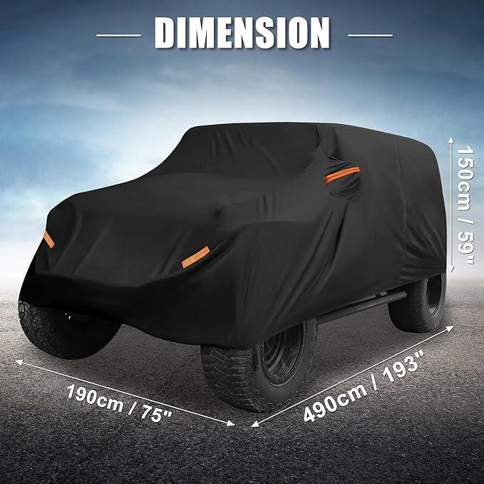 X AUTOHAUX Car Cover for Jeep Wrangler 4DR 2007-2017 Aluminum Film Outdoor Waterproof Sun Rain Snow Hail Protection with Driver Door Zipper