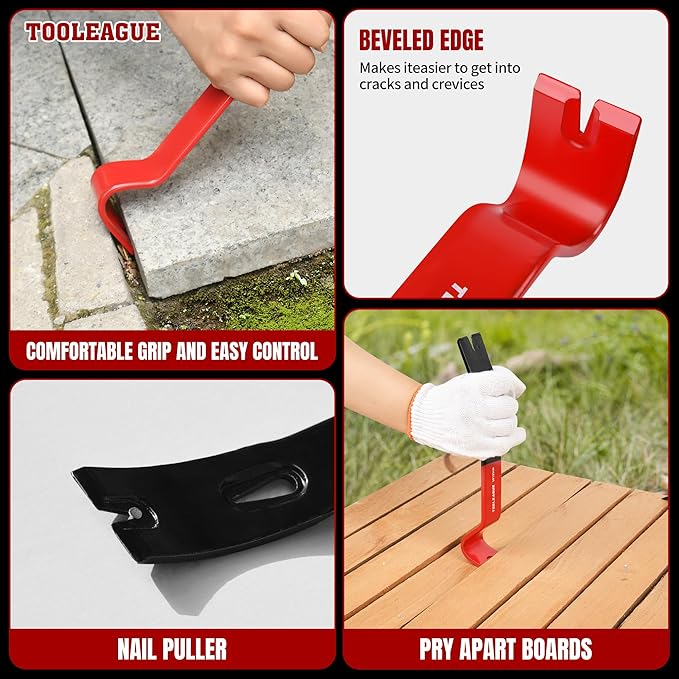 TOOLEAGUE 4Pcs Flat Pry Bar Set,5-1/2",7-1/2",10",15" Utility Heavy Duty Crow Bar with Nail Puller,Woodworking Tools for Prying, Scraping, Lifting, Pulling