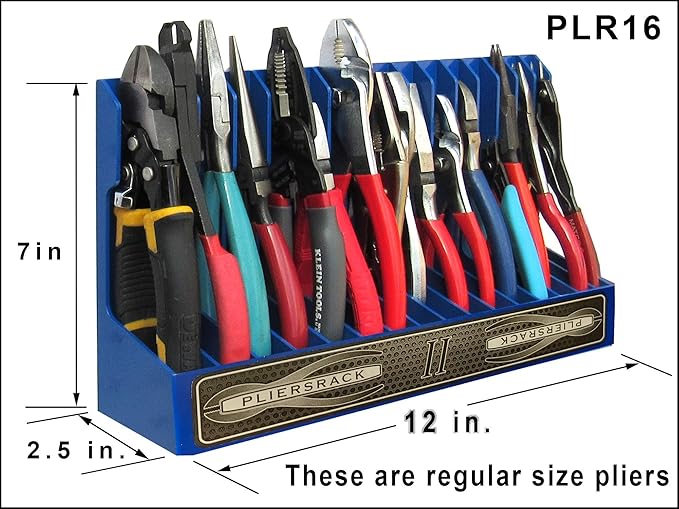 PLR16 Gray PliersRack for your Peg Board and Toolbox Drawer. Plier storage for Regular & smaller pliers. Keeps spring loaded pliers closed in your toolbox. Has a special tilt feature.