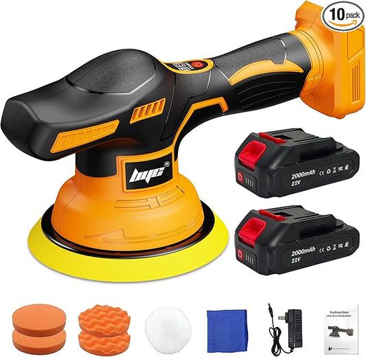 Cordless Car Buffer Polisher kit - 2Pcs 2000mAh 21V Battery, 6 Inch Portable Orbital Buffer Polisher Kit, 8 Variable Speed Car Polisher for Car Detailing/Polishing/Waxing
