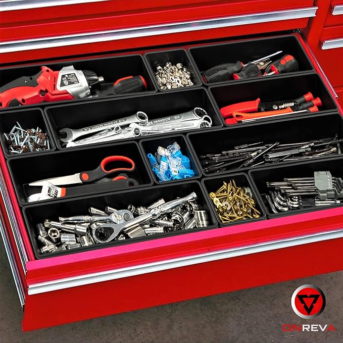 ONREVA Tool Box Organizer Tray Divider Set, Extra Large Toolbox Trays, Tool Box Organizers and Storage Kit, Rolling Tool Chest Drawer Bins, Hardware Screwdrivers Pliers Organization, 6pcs