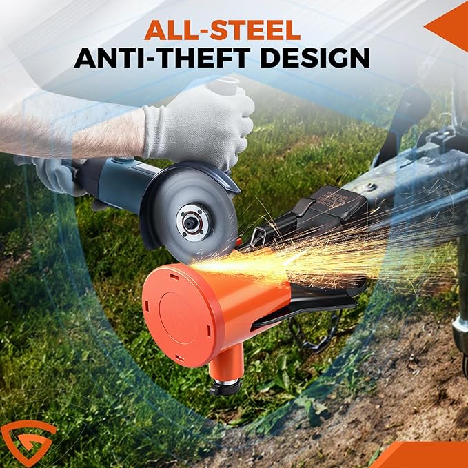 RV Trailer Hitch Lock, Solid Steel Anti-Theft Coupler Lock for 2" & 2-5/16" Towing Hitch, Hard-to-Pry Weatherproof High-Visibility Orange Security for Camper & Boat Trailers (Rust-Resistant