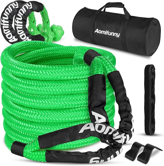 1" x30ft Kinetic Recovery Tow Rope Kit, 48,800 lbs Break Strength, 35% Elasticity, with 2 Soft Shackles, Heavy Duty Tow Strap for Offroad Jeep, SUV, Truck, ATV, UTV, Tractor & 4x4 Vehicles
