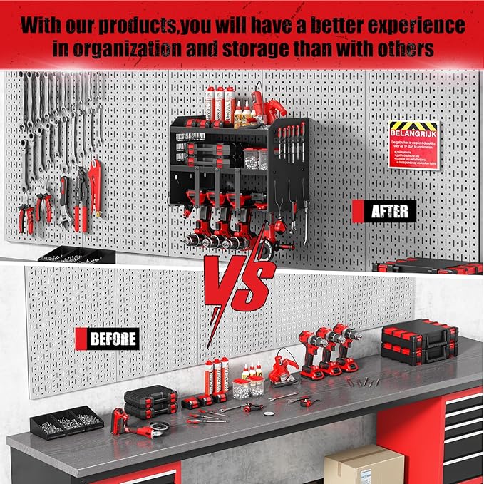 Hipidian Power Tool Organizer Wall Mount: Heavy Duty Storage Organization Stand Cordless -3 Layers Large Garage Organizer with Drill Holder -Metal Steel Utility Rack Hooks Screwdriver -Gifts for Man