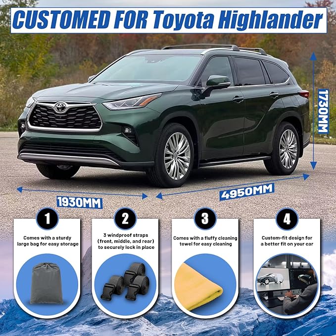 SUV Car Cover Custom Fit for Toyota Highlander (2001-2025), Waterproof All Weather for Automobiles Full Exterior Cover Rain Sun Snow UV Protector.