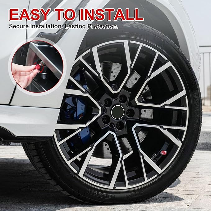 JUSTTOP 4 Pack Handmade Crystal Rhinestone Car Tire Valve Stem Caps, Universal Fit for Cars, Trucks, Motorbikes - Red