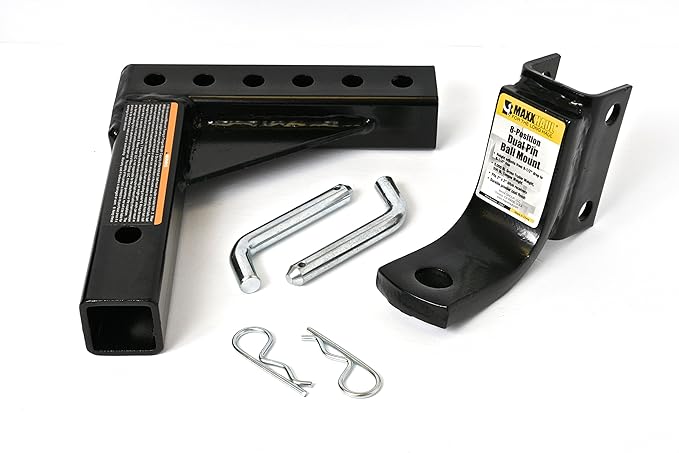 MaxxHaul Adjustable Ball Mount, 5,000 lb Towing Capacity with 8‑Position Height Adjustment, Fits 2" Receivers, Heavy‑Duty Steel Tow Hitch with Dual‑Pin System (70067)