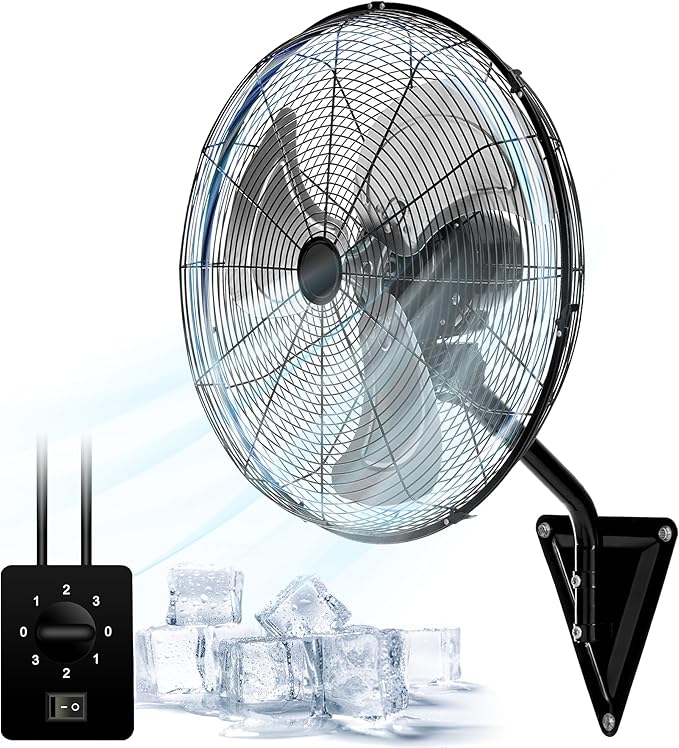 AZOUTDOOR 20" Wall Mount Fan 7000 CFM High Velocity Wall Industrial Fan 120° Oscillating Fans 3-Speed for Household, Commercial Use - ETL Listed, Black