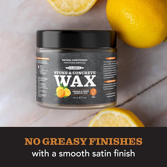 CLARK’S Stone and Concrete Wax - Soapstone Wax with Orange and Lemon Extracts - Helps Preserve and Protect Against Liquids - Revitalizes Stone Surfaces - Made with Carnauba and Beeswax