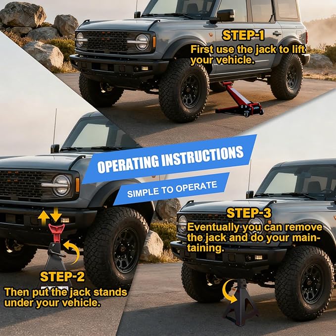 Upgraded 6 Ton Jack Stands (13,200 LBs) with 2 Crossbars&Double Locking - Heavy Duty Adjustable Car Jack Stand for Trucks, SUV, Car, UTV/ATV Garage Lifting Tool, 15.35"-22.05" Height, 1 Pair