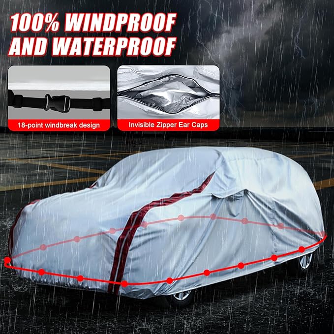 Waterproof Car Covers Replacement for 2014-2025 Porsche Macan, 6 Layers All Weather Custom-fit Car Cover with Zipper Door & 18 Ponit Windproof Bands for Snow Rain Dust Protection
