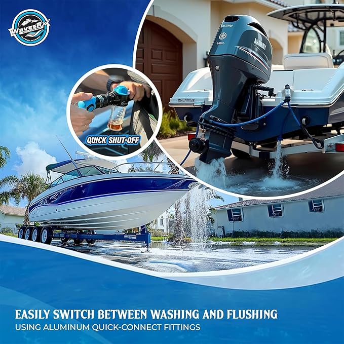 WAVESRX PWC & Boat Wash Sprayer & Engine Flush Mixer to Wash Salt Away | Dual-Use Marine Soap Foamer to Quickly Wash and Rinse | Cleaning Kit for Boating with Garden Hose Quick-Connect