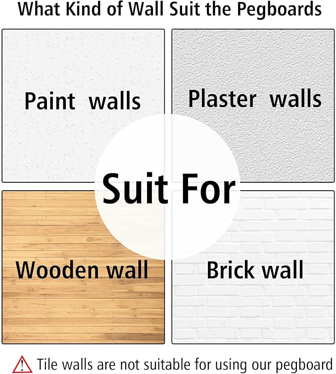 Peg Board Wall Organizer Panels - 6Pcs Black ABS Pegboard Wall Mount for Home, Craft Room, Garage, Kitchen, Workshop, Tool Organization, 10*10in (No Hooks and Bins)