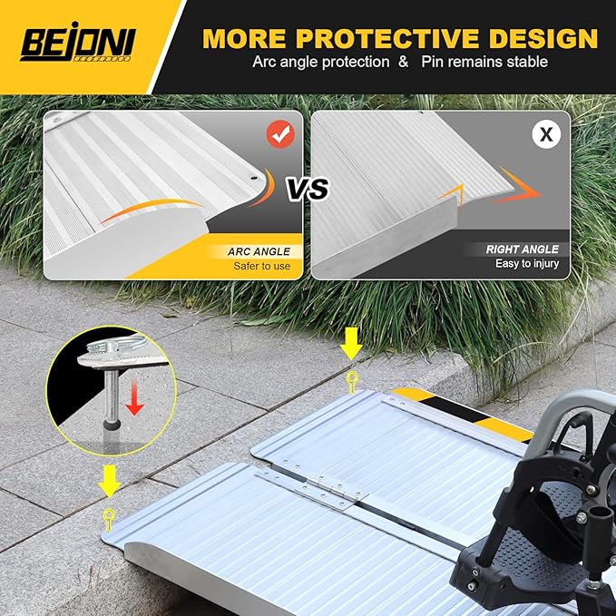 BEJONI 3FT Silvery Folding Portable Wheelchair Ramp, Non-Slip Aluminum Threshold Ramp for Home Steps and Doorways, Handicap Ramp for Home Use, Scooter Ramp for Car, 600 LBS Weight Capacity