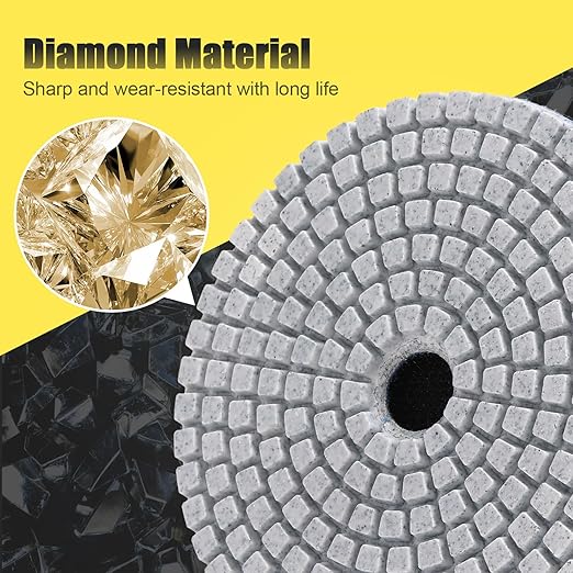 4 in Diamond Polishing Pads Set, 12 Pcs Durable Wet/Dry Polishing Pads, Marble Granite Concrete Polishing Kit with 5/8''-11 Backer Pad, 50-6000 Grit, Polisher, Grinder, Drill Use