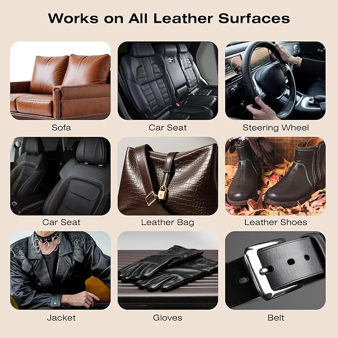 12H Quick-Dry Leather Repair Kit with 3.53Oz Dark Brown Leather Recoloring Balm, Filler & 4.23Oz Care Cream, 3-in-1 Vinyl Repair Set for Sofa, Car Seats, Jackets, Purses, Shoes, Faux Leather and More