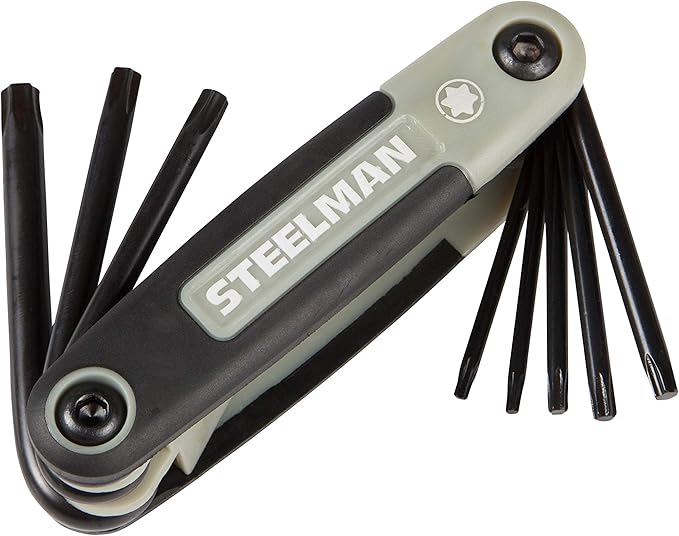Steelman 3-Piece Set Folding Hex Key Wrench Tools, SAE, Metric, and Torx Allen Wrench Sets, Chamfered Ends, Rubberized Grip