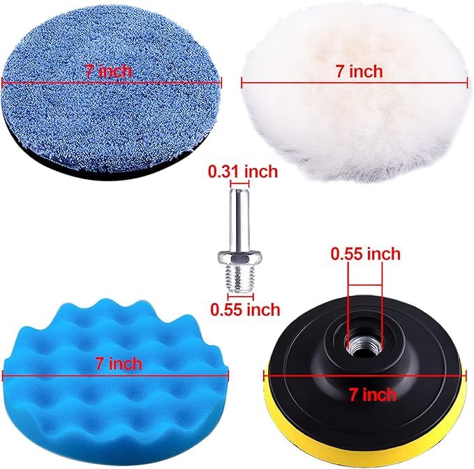 SIQUK 16 Pieces Buffing Pads 7 Inch Car Polishing Pad Kit Foam Polish Pads Wax Buffer Polisher Attachment for Drill