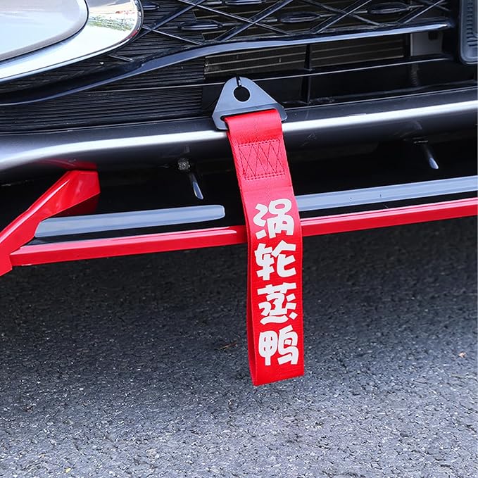 x xotic tech Tow Strap JDM Sports Red Racing Tow Strap Car Modification Decorative Trailer Belt Personalized with Chinese Slogan Fit for Rear Front Bumper (Turbo Charged)