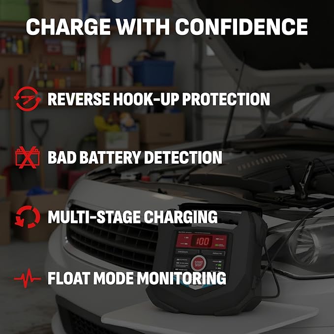 Schumacher Electric 15A Car Battery Charger and Maintainer, 4-in-1 Solution, for 6V/12V Power Sport, Automotive, and Marine Batteries, SC1280
