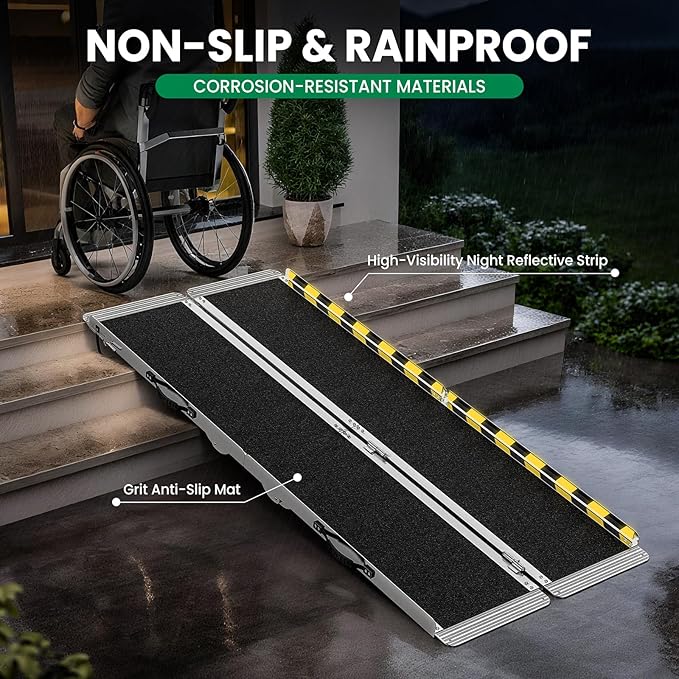 6 Feet Portable Wheelchair Ramp, 600 LBS Capacity Folding Aluminum Threshold Ramp with Anti-Slip Surface, Mobility Access Handicap Ramp for Home Steps, Doorway, Stairs, Doorways, Scooter