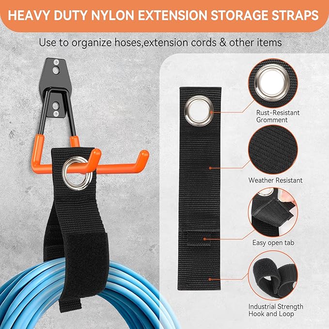 Garage Hooks Heavy Duty, 14 Pack Utility Steel Garage Storage Hook with Straps, Wall Mount Tool Organizer Hooks for Hanging Bike, Ladder and Garden Tools
