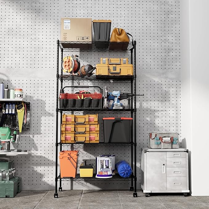 Simple Deluxe 5-Tier Heavy Duty Storage Shelving Unit, 1250 Lbs Loading Capacity, 29.92" W x 13.98" D x 61.02" H, Black