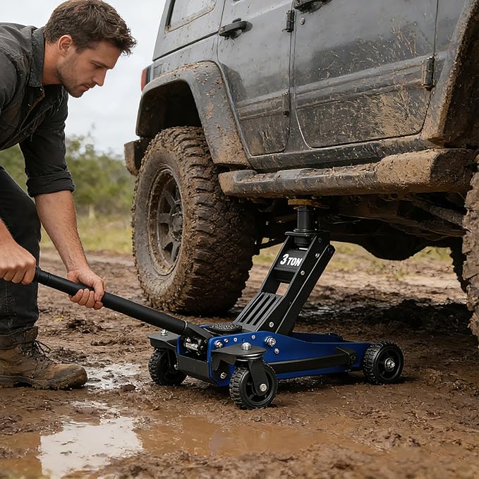 Jack Boss 3 Ton Off Road Jack with Big Wheels, Dual Pumps Hydraulic Lift, Heavy Duty Off Road for Trucks and SUV, Off-Road Vehicle Jack