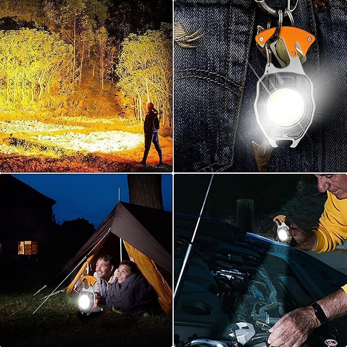 AUTOXBERT LED Keychain Work Light, 2 Pack Rechargeable Keychain Light, 1000LM Multifunction Portable Mini Flashlight with Screwdrivers, Bottle Opener, Whistle