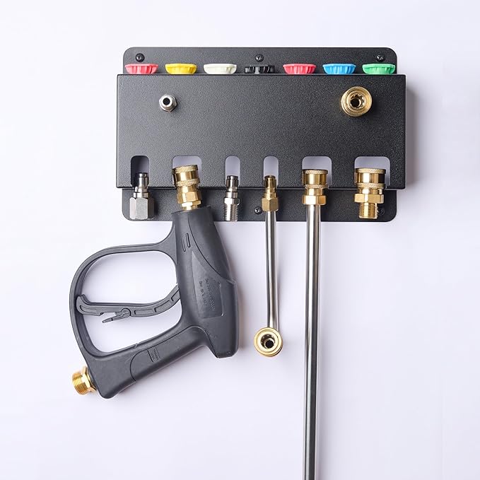 Pressure Washer Gun Holder -Trumlandy Foam Cannon Holder Wall Mounted Pressure Washers Accessories Storage Rack for Pressure Washer Gun/Nozzle Tips/Foam Cannon/ 1/4" Quick Connect Extension Wand