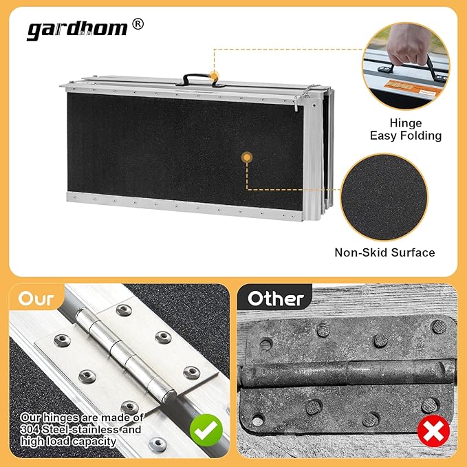 gardhom 5FT Ramp for Wheelchair for Home Steps, 800Lbs Load Capacity Anti-Slip Aluminum Portable Folding Handicap Ramp for Home Entrance Threshold Doorways Stairs Curbs Scooter