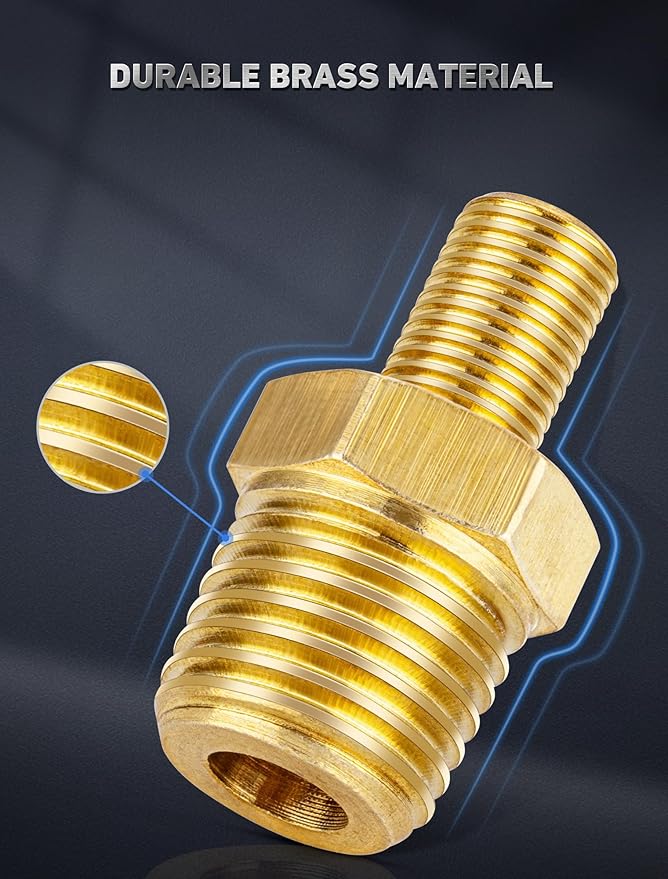 EVOULTES Brass Air Inflator Adapter w/Valve Stem Inside, 1/4" NPT (M) to Standard Schrader Valve (M), Tire Inflator Connector for Auto Portable Air Compressor/Pump, Air Hose, Air Chuck (2 Packs)