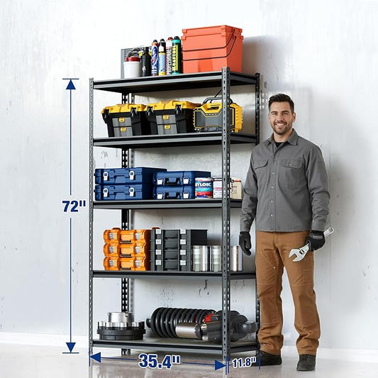 WORKPRO 2180LBS Garage Shelving Unit, Heavy Duty 5-Tier Adjustable Storage Shelf, Shelving Units and Storage for Kitchen, Basement or Pantry, 35.4”Wx11.8”Dx72”H, Black