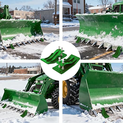 Upgraded 2Pcs Tractor Bucket Edge Protector Green, Tractor Bucket Attachment Skid Steer Attachments with Upgraded 10mm Steel & Dual Bolt Lock for Snow Debris Removal