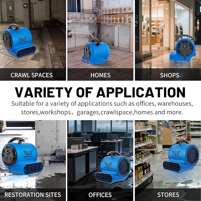 Air Mover Blower Fan, Industrial 1/2HP 2500CFM Monster Floor Blower Carpet Dryers - 3 Speeds, 4 Adjustable Angles, 15FT Long Cord, Stackable - 2026 Upgraded