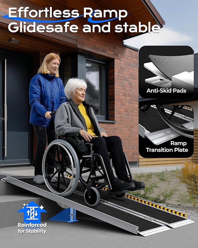 Wheelchair Ramp 6ft, Non-Skid Aluminum Folding Ramps for Wheelchairs for Home Steps, 800 LBS Capacity Handicap Wheel Chair Ramp for Doorway, Homes, Threshold, Entry, Stairs 72" Lx 29.2" Wx2H