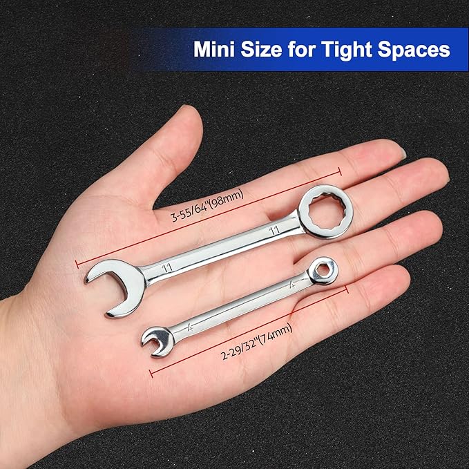 SPEEDWOX Mini Wrench Set Metric 10 Pcs Ignition Wrench Sets 4mm-11mm Open End and Box End Combination Spanner Wrench Set with Storage Pouches and Key Chains for Assembling Furniture Small Equipment