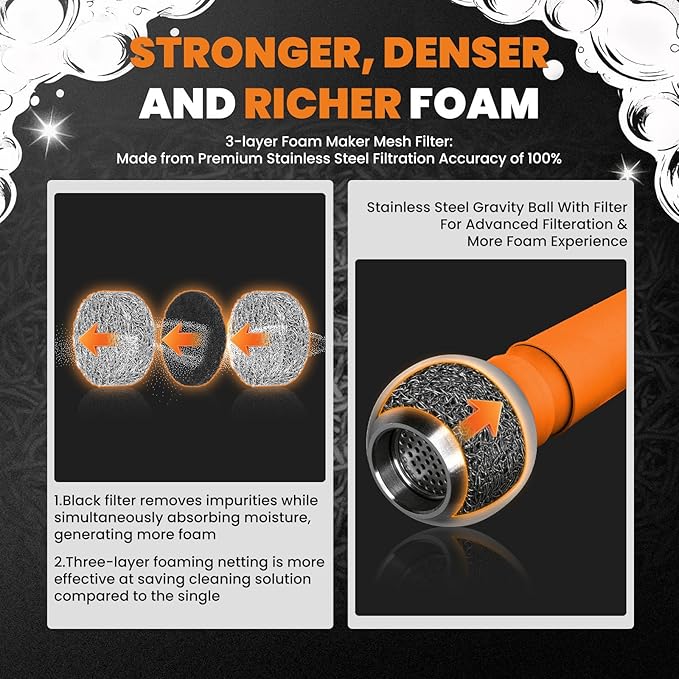 maXpeedingrods Foam Cannon for Pressure Washer, Wide Mouth Quick Release Car Wash Foam Gun with Adjustable Soap Cannon, Thick Snow Foam Lance for Car Wash, 1/4'' Quick Connector, with 2 Orifice Nozzle