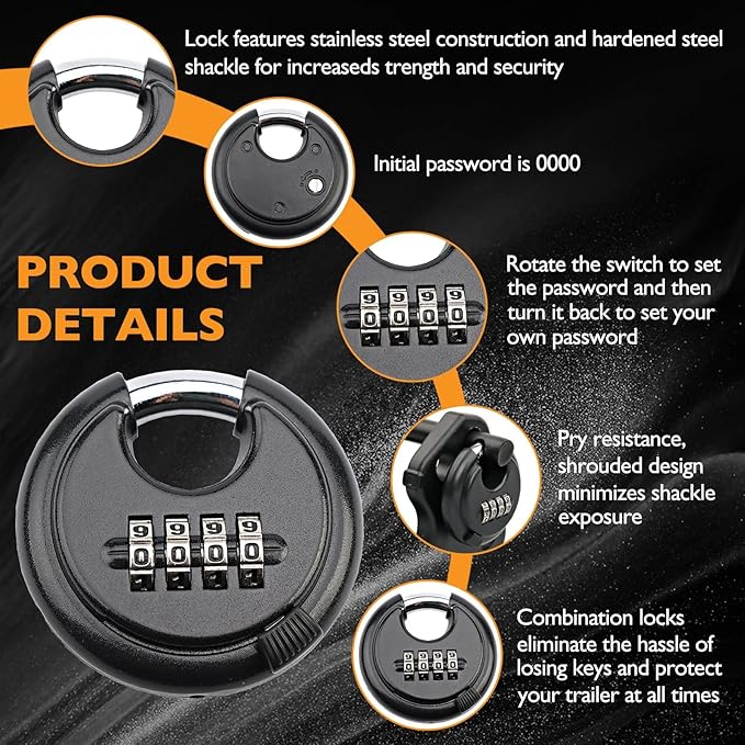 HQPASFY Trailer Hitch Lock with Combination Lock, Fits Over 2" to 2-5/16" Couplers - Black