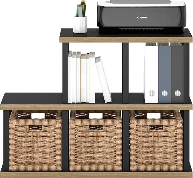 Furinno Turn-N-Tube No Tools Decorative Display Shelf, 5-Cube, Americano/Black